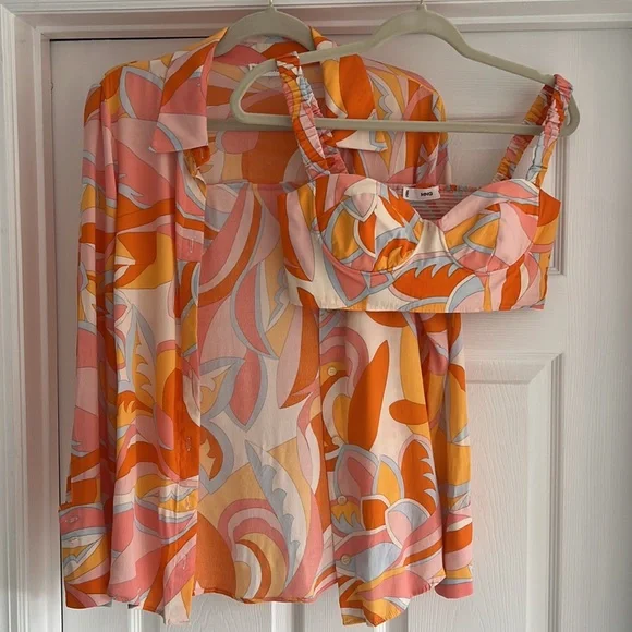 MANGO Matching Set Bralette Crop Top and Button Down Blouse S - Picture 2 of 13